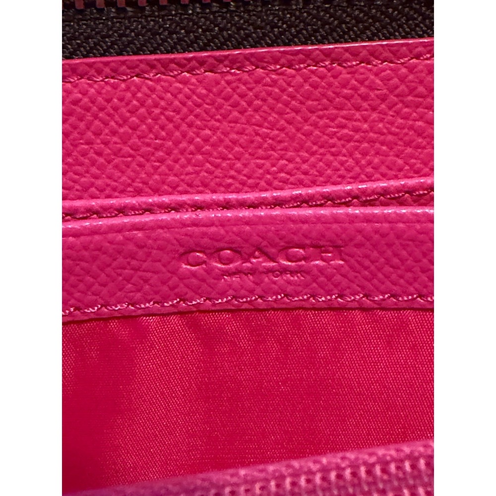 NEW Coach Accordion Zip Around Wallet Signature Canvas Brown / Dark Magenta - Picture 8 of 10